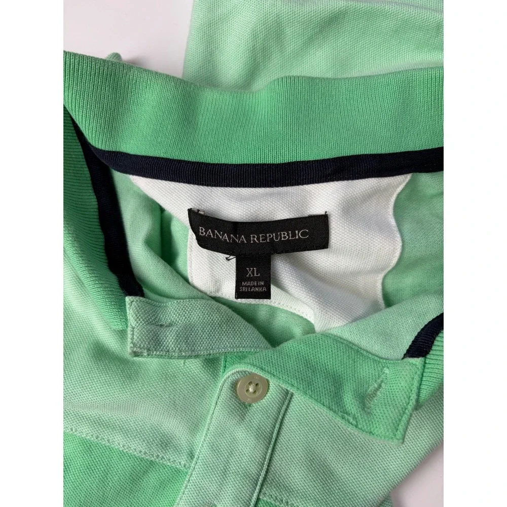 Banana Republic Mens XL Green Striped Polo Shirt Elephant Logo Short Sleeve
